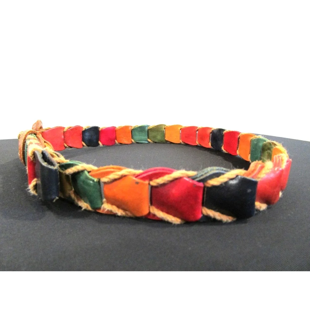 Made In Guatemala Multicolor Leather, Twine Boho Belt Women Sz S, 27